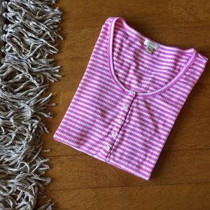 J. Crew Pink Striped Soft T-shirt with Buttons
